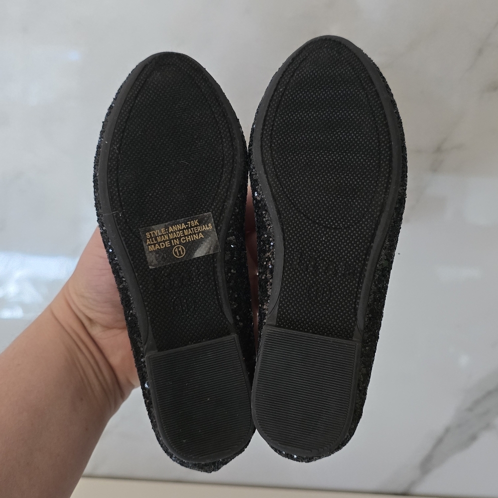 Girl's Black glittery Almond Toe Ballerina flats Size 11 - Picture 7 of 9